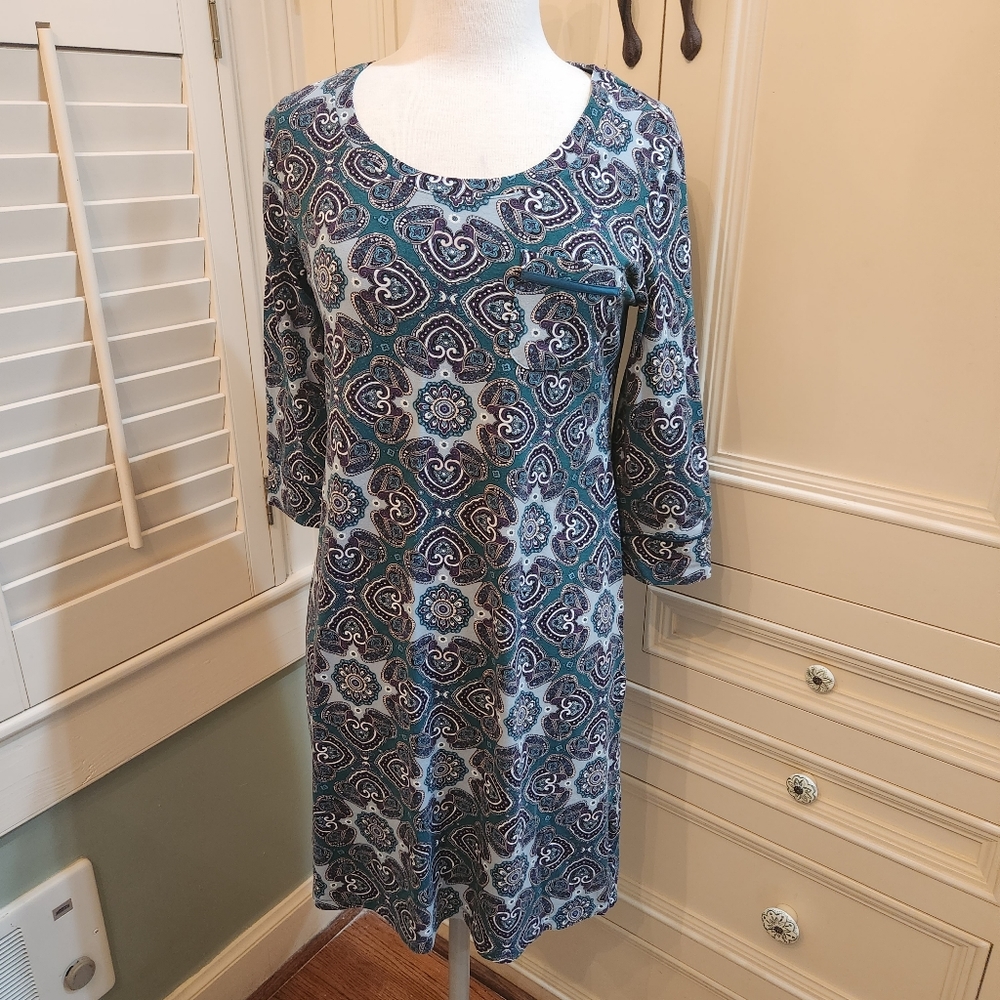 SOMA Paisley Purple Teal Light Blue Sz M 3/4 Sleeve Sleepshirt Nightgown